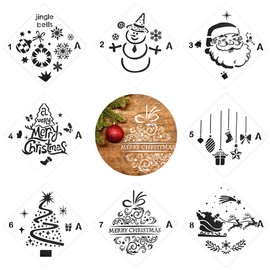 TSLBW Painting Stencils, Christmas Drawing Stencils, 8 Pieces Various Christmas Style Plastic Scale Template Sets with Merry Christmas for DIY Painting on Wood, Craft Cards Making (A)