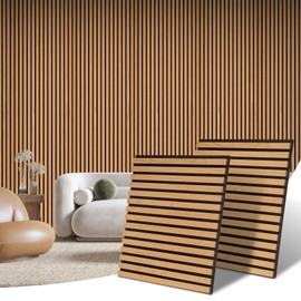 DOLLAR BOSS Ultra-acoustic Wood Slat Panels for Wall 2 Pcs 23.6" x 23.6" Sound Absorbing Wall Panels with Soundproof Barrier, 3D Fluted Wood Finish Wall Paneling, Oak