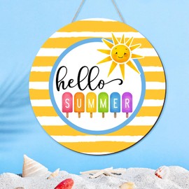 Hello Summer Door Sign Summer Decor Wreaths for Front Door Wreath Wooden Sign hanger for Pool Farmhouse Porch Home Spring Wall Decorations