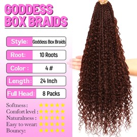 Goddess Boho Box Braids Crochet Hair-8 Packs 24 Inch Crochet Box Braids for Black Women Pre Looped (#4, 24 Inch (Pack of 8))