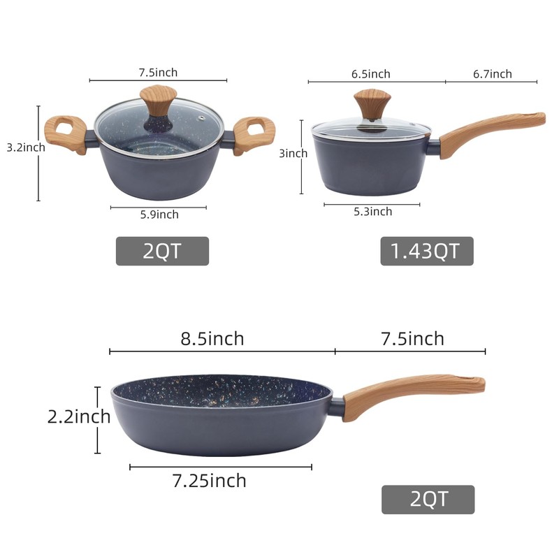Jovire 3-Piece Nonstick Cookware Set, 8.5 Inch Frying Pan &