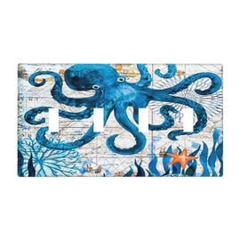 Nautical Octopus Sea Monster Quad Toggle Light Switch Cover Decorative 4 Gang Wall Plate Electrical Faceplate for Bathroom Home Living Room Decor 4.5 X 8 In
