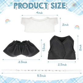Hiboom 4 Piece Clothes Set for 17cm Doll Outfit Black Leather Vest, Skirt, White T-Shirt, Necklace Outfit for 17cm Accessories Suit 1st/2nd/3rd Gen Dolls (No Doll)