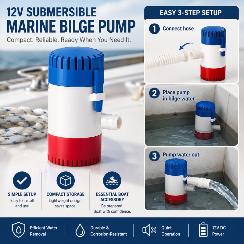 12V Submersible Bilge Pump for Boats – Compact Marine Water