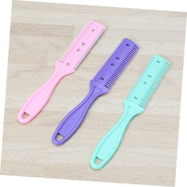 FOMIYES 3 Pcs Double Side Haircut Scissors Hair Cutter Plastic Comb for DIY Hair Styling Pink Purple Green