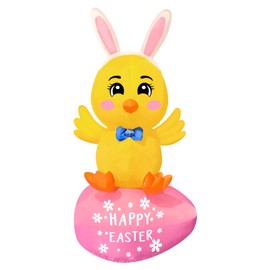 FARONZE Easter Inflatable Chick on Egg Blow-up Lighted Indoor & Outdoor Easter Yard Lawn Decoration with Built-in Fan and Anchor Ropes (5Ft Chick Sits on Egg)