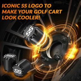 CLUBRALLY Black Golf Cart Center Caps & Wheel Lug Nuts Kit, 4 PCS ITP SS Wheel Hub Cap and 16 PCS Lug Nut for EZGO, Club Car