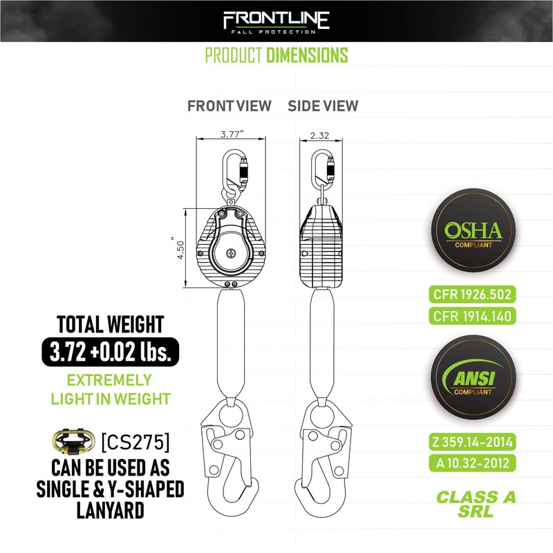 Frontline Fall Protection RPW061S Web Single Leg 6ft SRL with