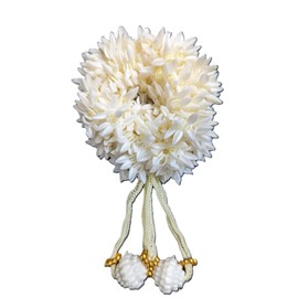 HION HILS Artificial Mogra White with Beaded hangings Gajra Hair Accessories Gajra Rubber Band for Women (White & Beaded, Small)