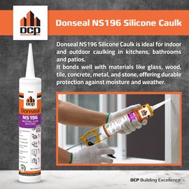 DCP Donseal NS196 Silicone Caulk Sealant 2 Pack – 100% Silicone Tube for Bathroom, Kitchen, Outdoor, Bathtub and Window Seal, 10.1 fl oz – Clear