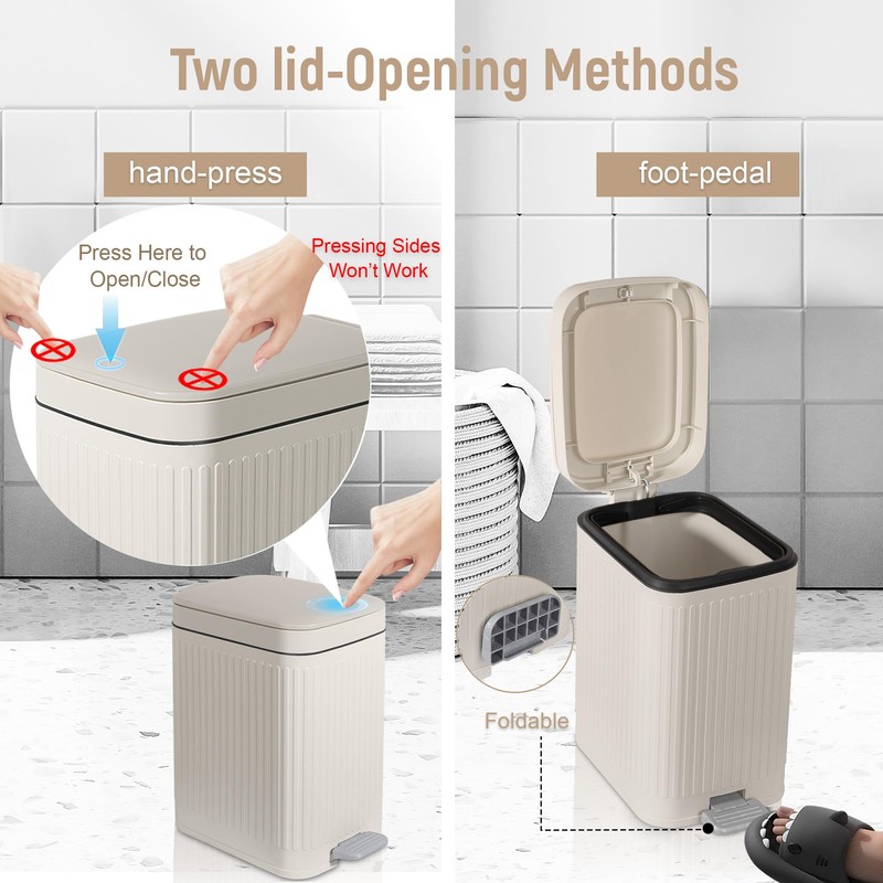 Small Bathroom Trash Can with Lid Slim Soft Close Garbage