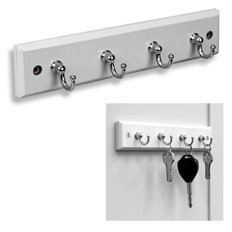 Wall Mounted Key Rail Rack Hanger Holder with 4 Hooks