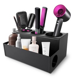 TWIZIUAO Hair Tool Holder Stainless: Wall Mounted Organizer for Bathroom & Salon - Heat Resistant Tool Storage for Homemakers & Stylists - Large Capacity Modern Black Design