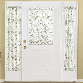VOGOL French Door Curtains, Green Vines Embroidered Privacy Doorway Curtains, 1 Piece 25 x 72 Inches Window Treatment for Sidelight Glass Window, Rod Pocket