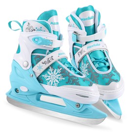 Maxluke Girl's Adjustable Ice Skates | Kids Ice Hockey Skates for Girls Boys Youth | Fun Ice Skating Shoes for Outdoor and Rink | Soft Comfortable Lining | Green Snowflake Style