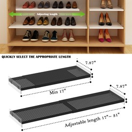 SlimmKISS Adjustable Closet Shelves Organizers, Expandable for Cabinet Rack Storage Wardrobe Tension Shelving for Pantry Cupboard Kitchen (2 Perforated, W:7.87" x L: 17" to 31")