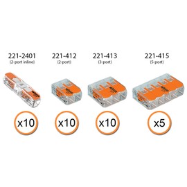 WAGO 221 Lever Nuts 35pc Compact Splicing Wire Connector Assortment with Case. Includes 221-2401, 221-412, 221-413, 221-415