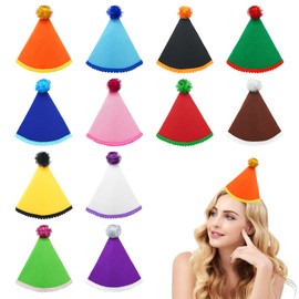 Pai Sence 12 Pcs Large Party Hats for Adult Reusable Felt Party Hats with Pom Poms Cone Birthday DIY Hat L