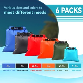 ILZAR 6 Pcs Dry Bags, Waterproof Dry Bags Waterproof for Boating, Camping, Kayaking, Hiking, Small Dry Bag Included(1.5L, 2.5L, 3L, 3.5L, 5L, 8L)