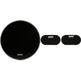 Evans Resonant 22 inch Black Bass Drumhead and PB2 Double Bass Drum Patch Pair