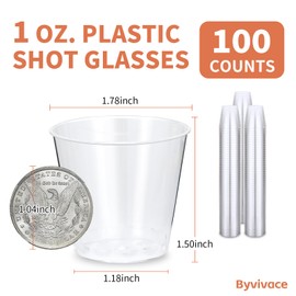 Shot Glasses,100Counts 1OZ. Plastic Shot Glasses, Clear Hard Shot Cups Disposable Shot Glasses for Holding Liquids,Sauces and Samples,1Ounces Shot Glasses Disposable Cups for Parties,Outdoor Events