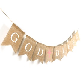 CHRORINE God Bless Banner Baptism Decorations for Girls, Confirmation First Communion Decorations, Baptism Party Supplies - Pink