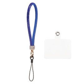 sourcing map 1 Pcs Universal Phone Lanyard, Detachable Wrist Strap Glitters with Phone Patches Luxury String Bling Phone Strap for DIY, Earbuds, Keychain, Coin Purse, Wallet, Deep Blue