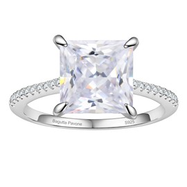 BAGUTTA PAVONE Princess Cut CZ Engagement Rings for Women, Women’s 925 Sterling Silver Solitaire Wedding Bands Engagement Promise Rings for Her with 18K White Gold Plated