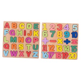 Kisangel 2 Sets Alphabet and Number Learning Puzzle Set of Wooden Matching for Cognitive Development and Early Education