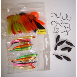 50 PIECE DROP SHOT KIT, 20 X GRUBS, 10 X SHADS, 12 X HOOKS 8 X MIXED WEIGHTS