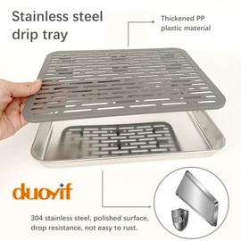 duoyif Stainless Steel Drip Tray, Bar Drip Tray, Made of Stainless Steel with Plastic Grid, Tea Tray, Rectangular Drip Tray for Bars, Teahouse, Restaurants, Cafes, Kitchen (26.5 x 20.5 x 2.5 cm)