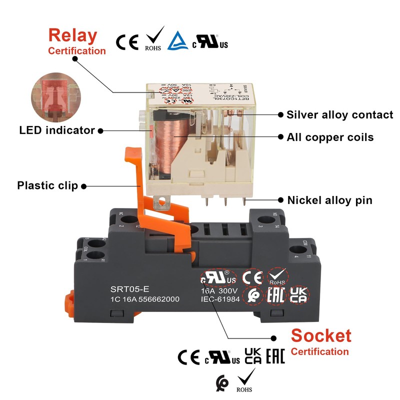 Weasch Power Relay RFT1CO730L, AC 220V Coil, 5 Pin 12A,