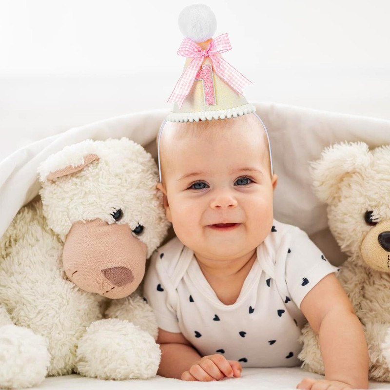 Skrfren Bow 1st Birthday Party Hat, Pink First Birthday Party