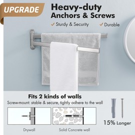 KES Bathroom Towel Rack, 15.5-Inch Swivel Towel Rack 2-Arm, Swing Out Double Towel Bar Wall Mounted, SUS304 Stainless Steel Brushed Finish, A2104S2L40-2