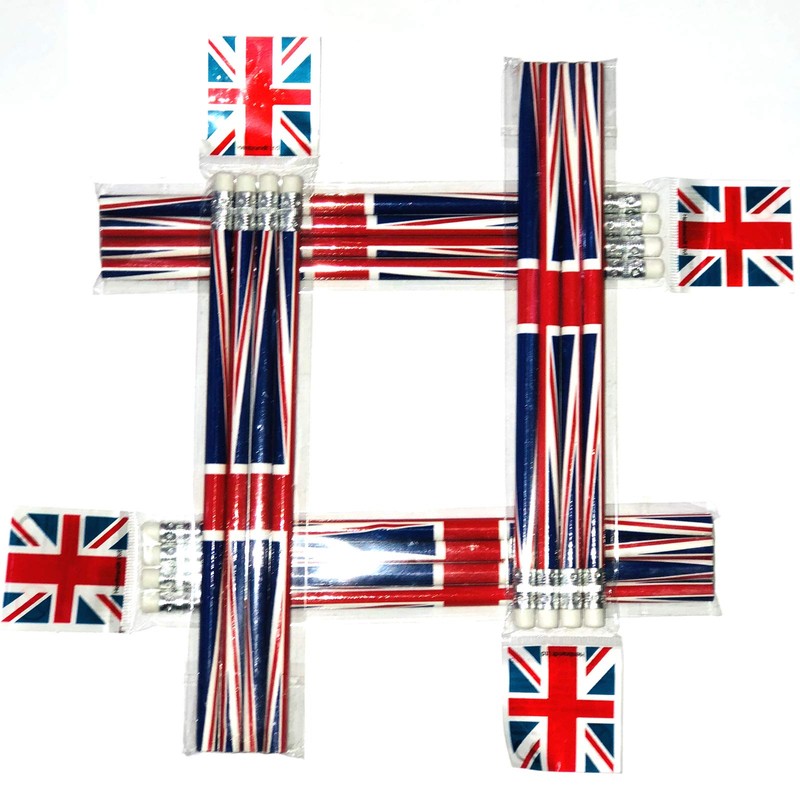 HENBRANDT 16 Union Jack Pencils with Eraser Souvenir Collectable