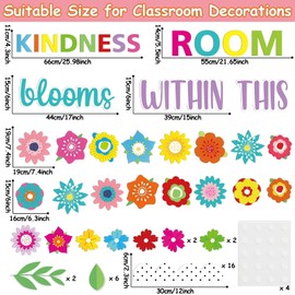 65pcs Spring Floral Classroom Bulletin Board Decoration Colorful Flower Kindness Blooms Flower Cutouts Floral Inspirational Bulletin Board for Spring Back to School Chalkboard Supplies Wall Decor