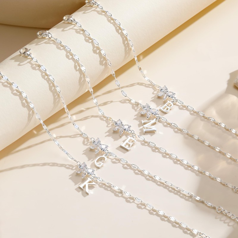 Initial Bracelets for Women Girls Sterling Silver Bufferfly Bracelets
