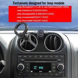 Takeyman Round Air Vent Car Phone Mount,for Jeep Wrangler (2007-2025 YJ/TJ/JK/JL/4XE Rubicon), Gladiator 2020-2025, Compatible with MagSafe 20 Pieces of N52 Super Strong Magnets