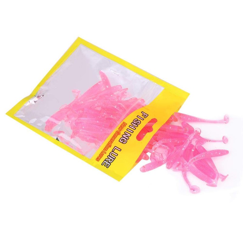Micro Worms for Trout,Fishing Lures,50PCS Soft Plastic T Tail Grub