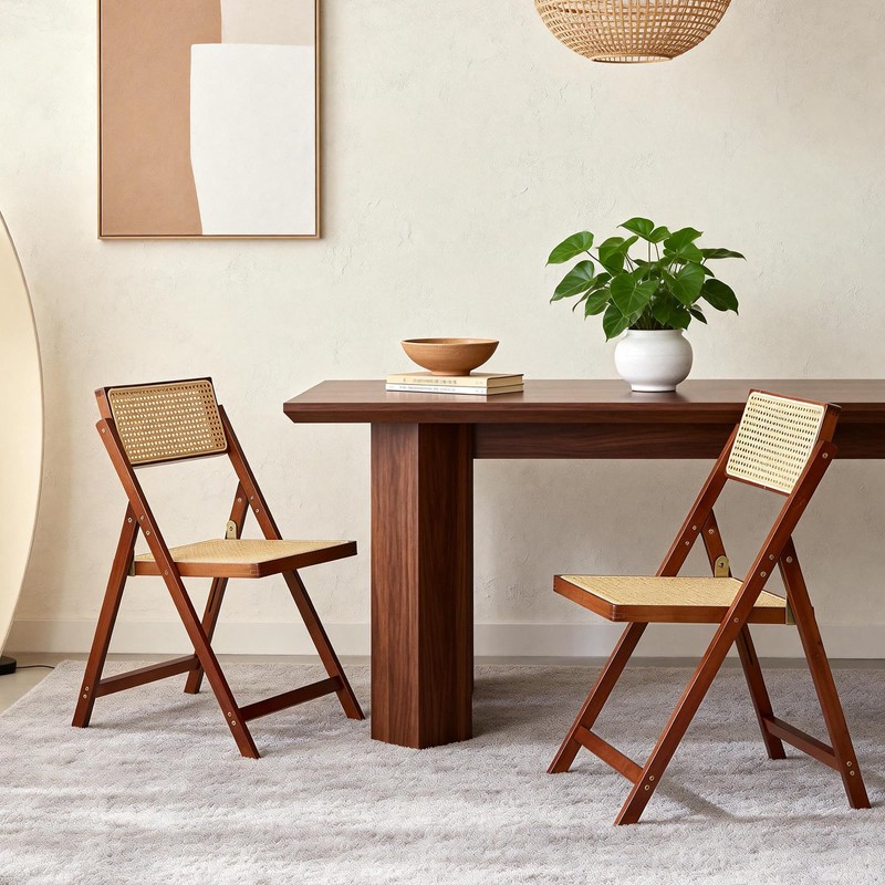 Rattan Dining Chairs Walnut Natural Resin Rattan Chair Foldable 2