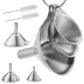 Esforzarse 3 PCS Food Grade Metal Funnels, with 2 Brushes, Small Stainless Steel Kitchen Funnels, for Transferring of Liquid, Fluid, Dry Ingredients & Powder (3 Sizes)