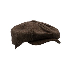 WALKER AND HAWKES - Men's Brown Grey Classic Baker Boy Style 8-Panel Tommy Baker Cap - Brown Herringbone - M (58cm)
