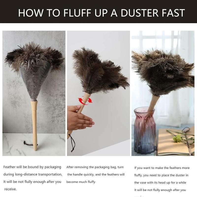 2count Ostrich Feather Duster 16 Inch Fluffy Natural with Wood