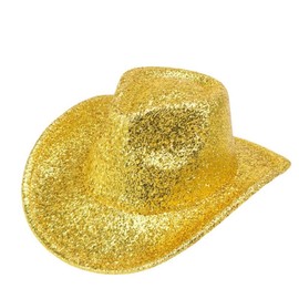 1 Piece Western Cowboy Hat with Sequins Unisex Glitter Cap Stage Party Hat Vintage Wide Brim Jazz Hat Party Hat for Prom Stage Performance Disco Masquerade Festival Gold