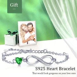 Tusuzik Women's Bracelet 925 Silver Women's Cubic Zirconia Infinity Heart Bracelet Adjustable Bracelet Birthday Mother's Day Anniversary Jewellery Gift for Women, Sterling Silver, Cubic Zirconia