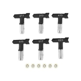 Topgageme Professional Airless Paint Spray Tips Set, T-Shaped, Black and Silver, 6 Sizes 211-623 Spray Paint Nozzles for Airless Paint Sprayers