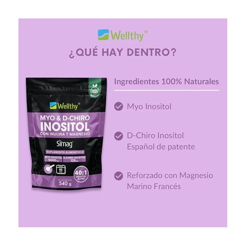 Myo Y Chiro Inositol Con Magnesio 540 Gr Wellthy 60