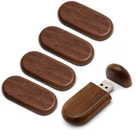4GB Wood Flash Drives 5 Pack, FEWINA Oval Walnut Wooden USB Drive 4 GB Thumb Drive Gig Stick USB2.0 Memory Stick Jump Drive for Backup Picturs/Videos Ideal Gift (5PCS / Walnut)