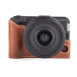 MUZIRI KINOKOO Case for Canon EOS R50V Camera, PU Leather EOS R50V/R50V Camera Half Case with Bottom Opening and Handle Design - Retro Style - Brown