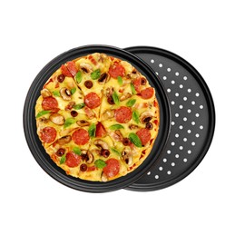 InBlossoms 12.6 inch Pizza Pan With Holes, Carbon Steel Perforated Non-Stick Bakeware for Home Kitchen Oven, 2 Pack